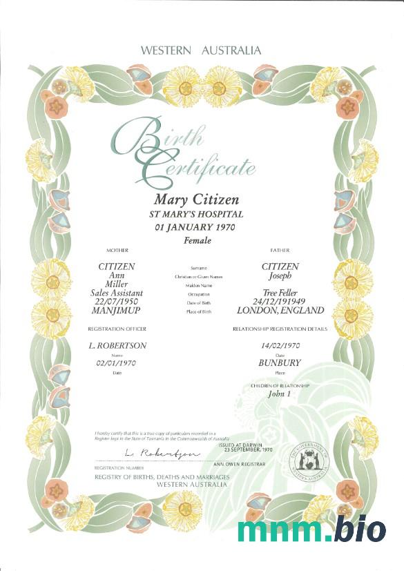 Australia Western Australia dekoracyjne (commemorative) narodziny certyfikat szablon w formacie PSD